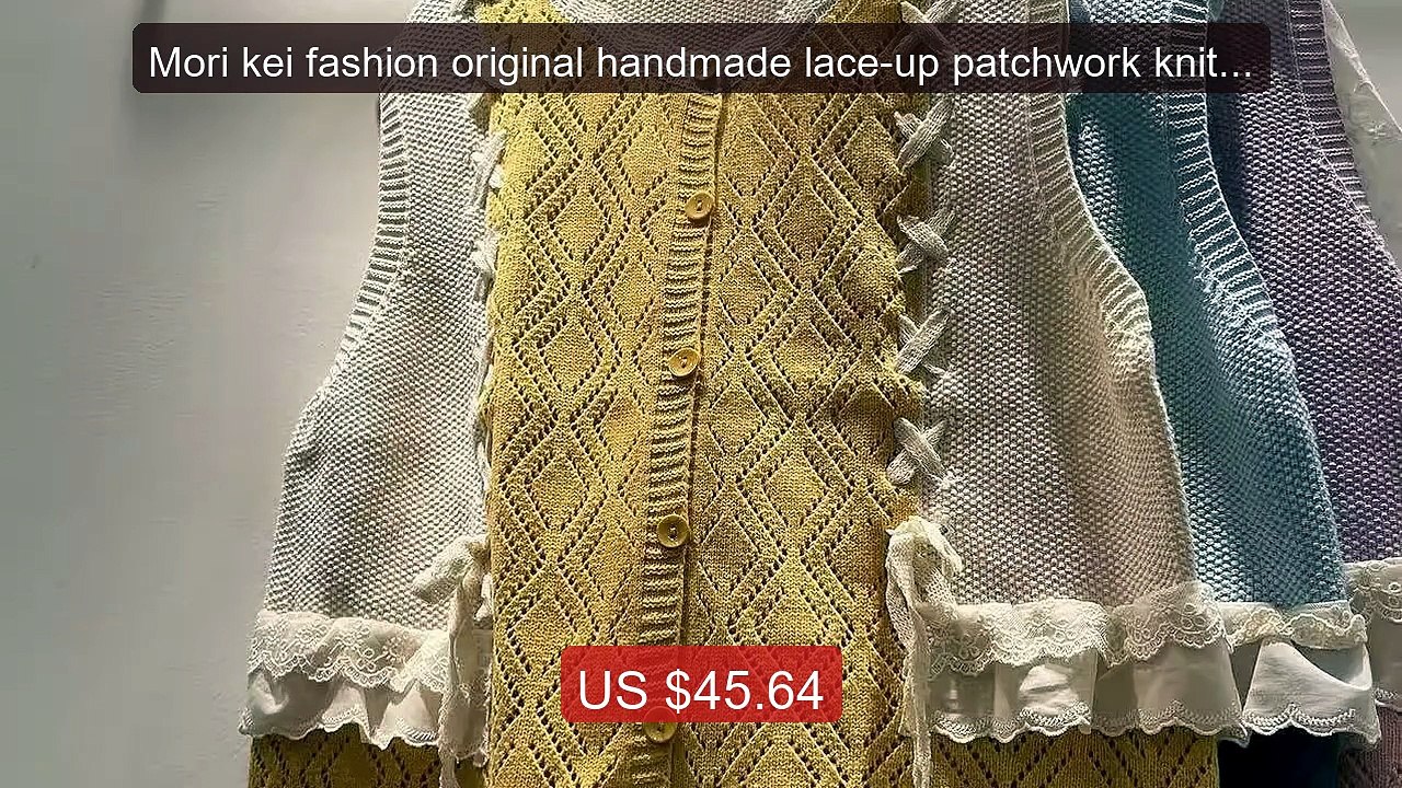 Mori kei fashion original handmade lace-up patchwork knit sweater v... -- Top Rated 2026 | Buy Now!