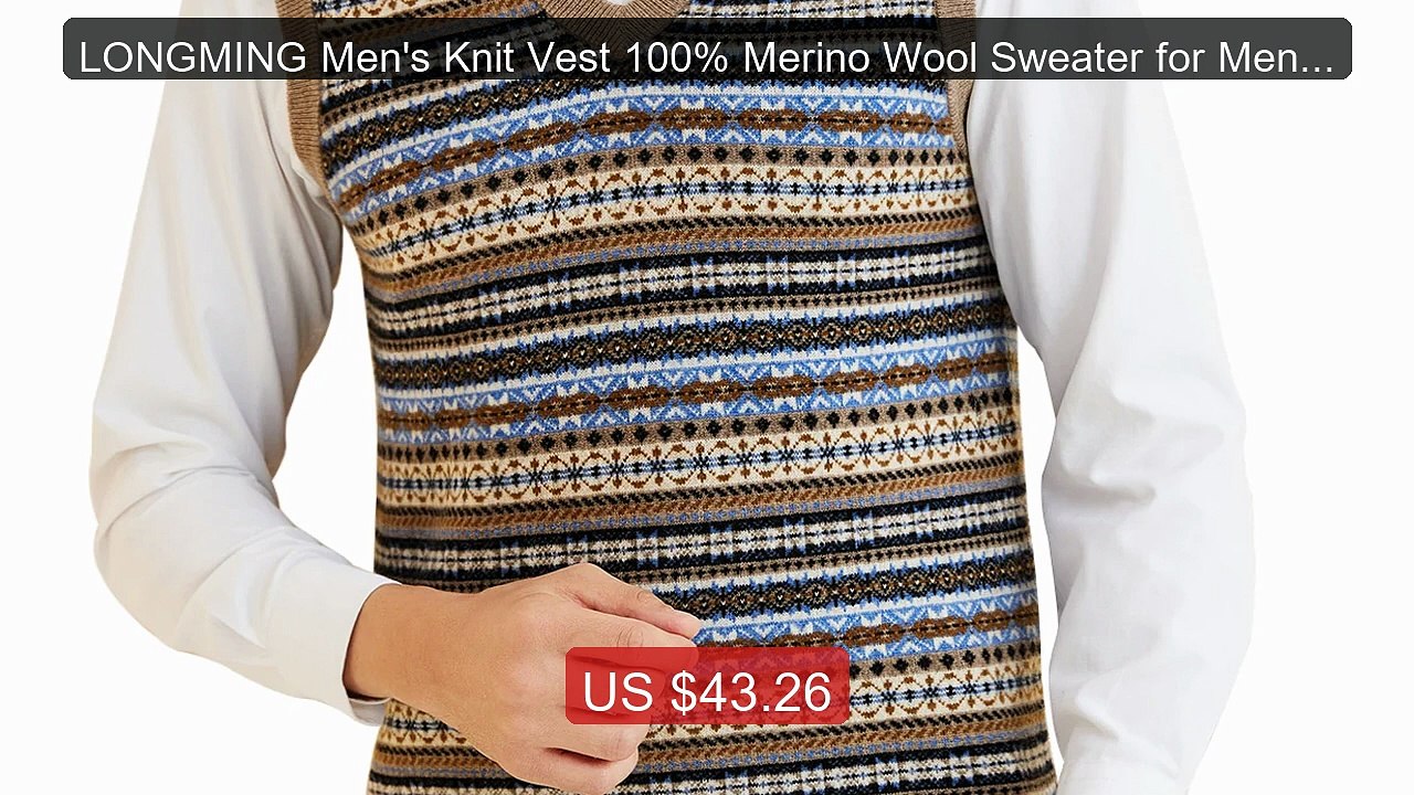LONGMING Men's Knit Vest 100% Merino Wool Sweater for Mens Kn... -- Amazing Value 2026 | Must Have!