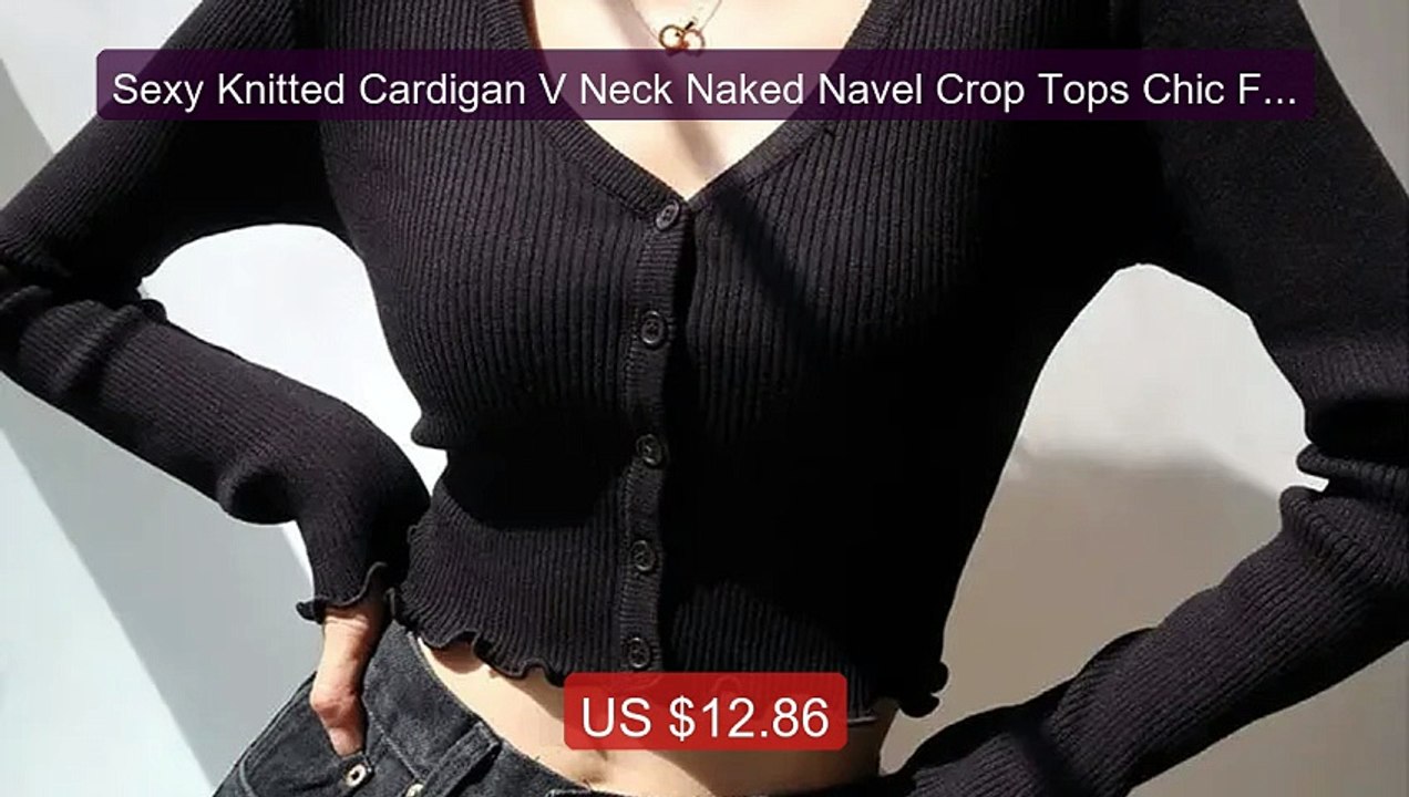 Sexy Knitted Cardigan V Neck Naked Navel Crop Tops Chic Fungus... -- Best Buy 2026 | Great Quality!