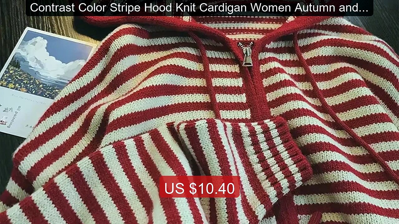Contrast Color Stripe Hood Knit Cardigan Women Autumn and Wint... -- Best Buy 2026 | Great Quality!