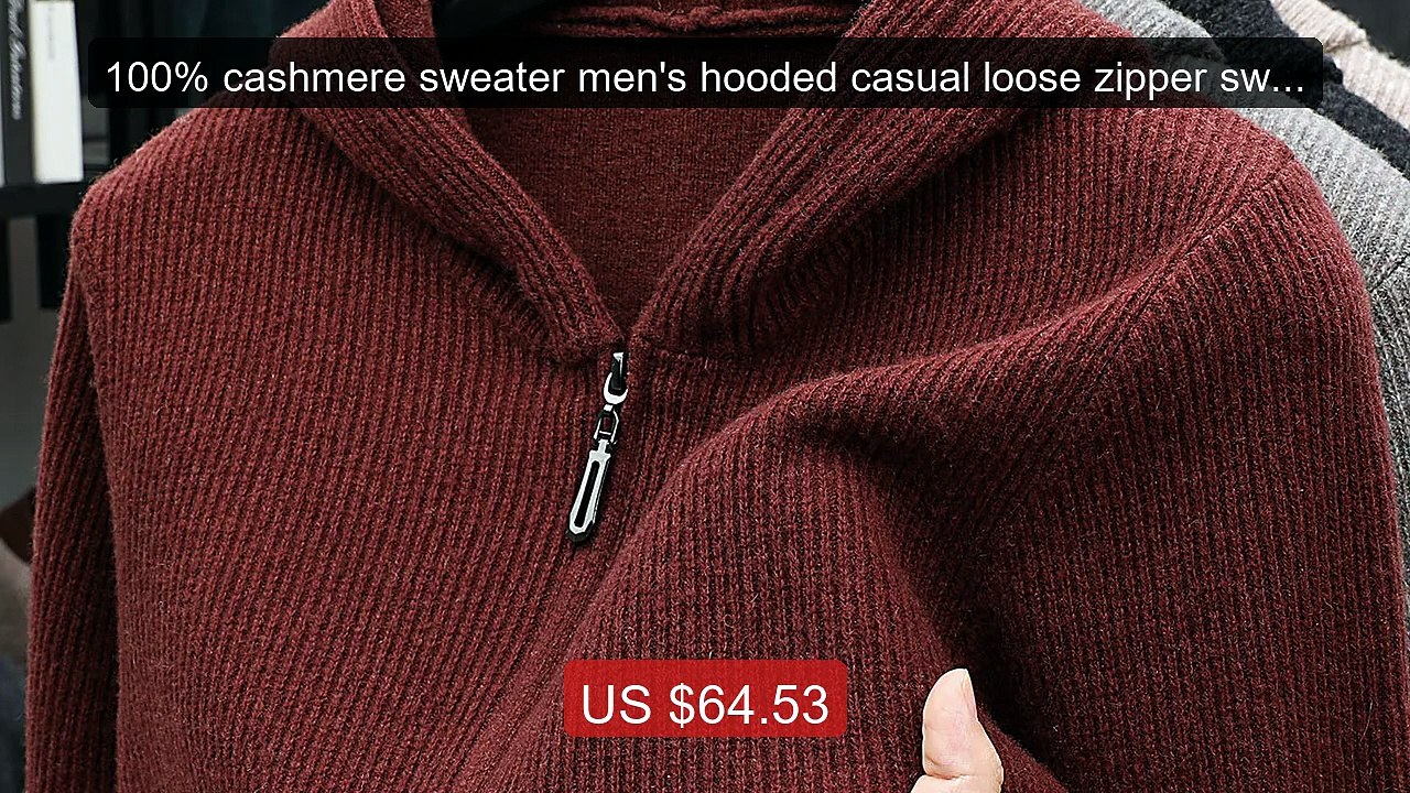 100% cashmere sweater men's hooded casual loose zipper swea... -- Top Pick 2026 | Unbeatable Price!