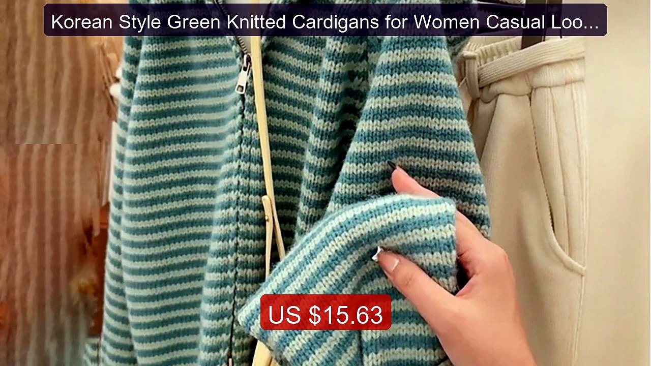 Korean Style Green Knitted Cardigans for Women Casual Loose Kn... -- Hot Deal 2026 | Limited Offer!