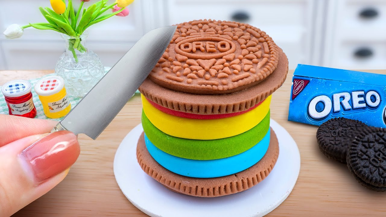 Most Amazing Fancy Miniature OREO Rainbow Biscuit Decorating 🌈 Mini Yummy Tiny Fondant Cake Recipe