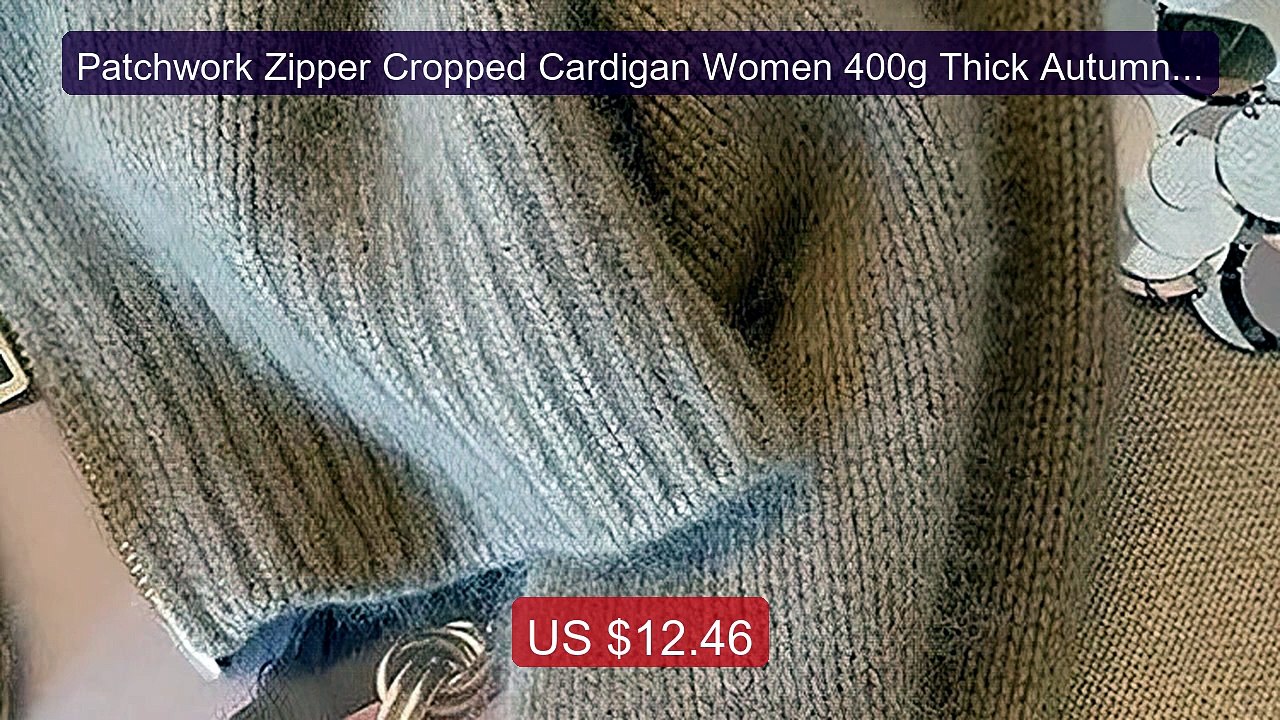 Patchwork Zipper Cropped Cardigan Women 400g Thick Autumn Knitted S... -- Top Rated 2026 | Buy Now!