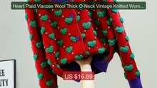 Heart Plaid Viscose Wool Thick O-Neck Vintage Knitted Women's ... -- Best Buy 2026 | Great Quality!
