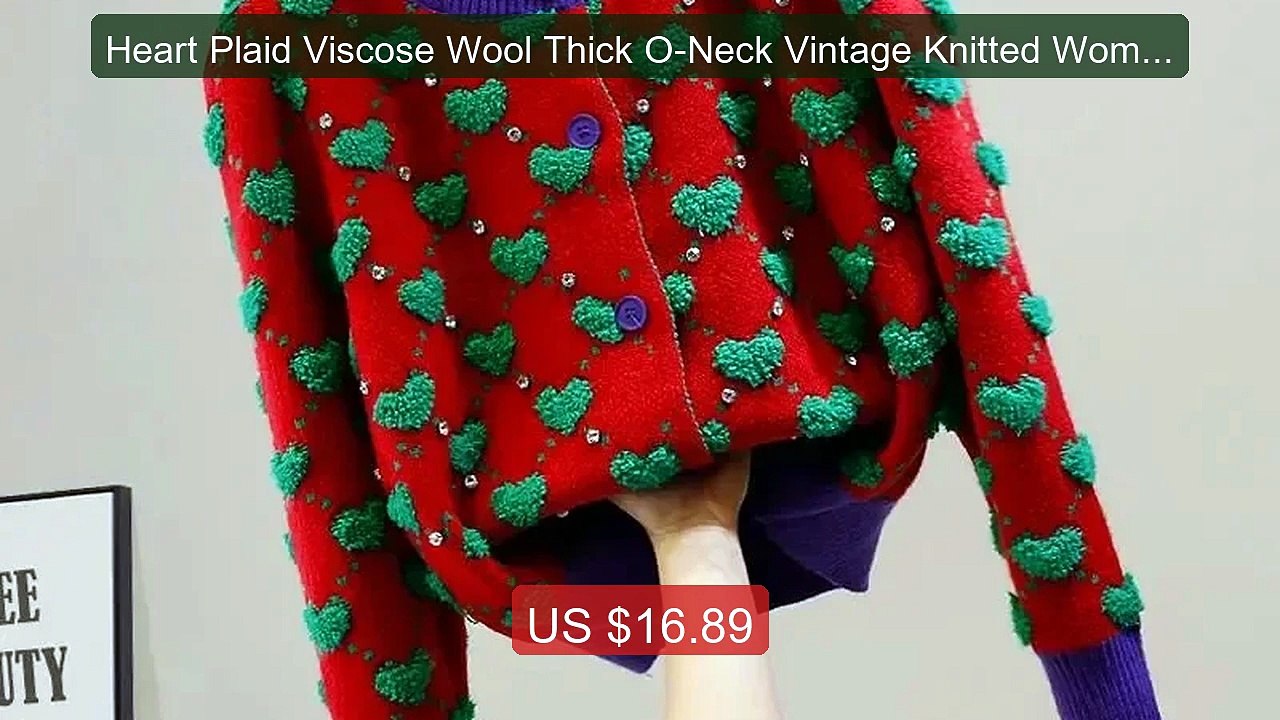 Heart Plaid Viscose Wool Thick O-Neck Vintage Knitted Women's ... -- Best Buy 2026 | Great Quality!