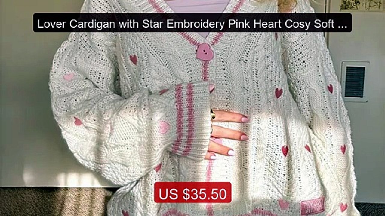 Lover Cardigan with Star Embroidery Pink Heart Cosy Soft Knit TS C... -- Best Deal 2026 | Shop Now!
