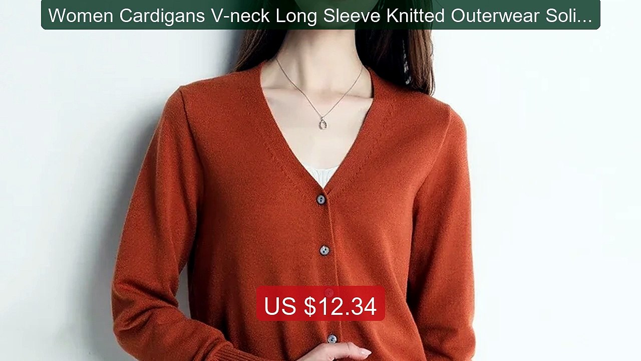 Women Cardigans V-neck Long Sleeve Knitted Outerwear Solid Thi... -- Hot Deal 2026 | Limited Offer!