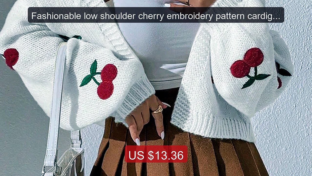 Fashionable low shoulder cherry embroidery pattern cardigan commut... -- Best Deal 2026 | Shop Now!