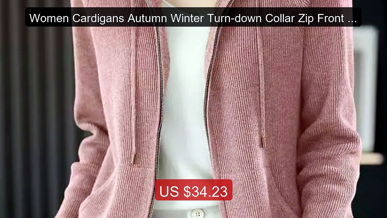 Women Cardigans Autumn Winter Turn-down Collar Zip Front Cardi... -- Best Buy 2026 | Great Quality!