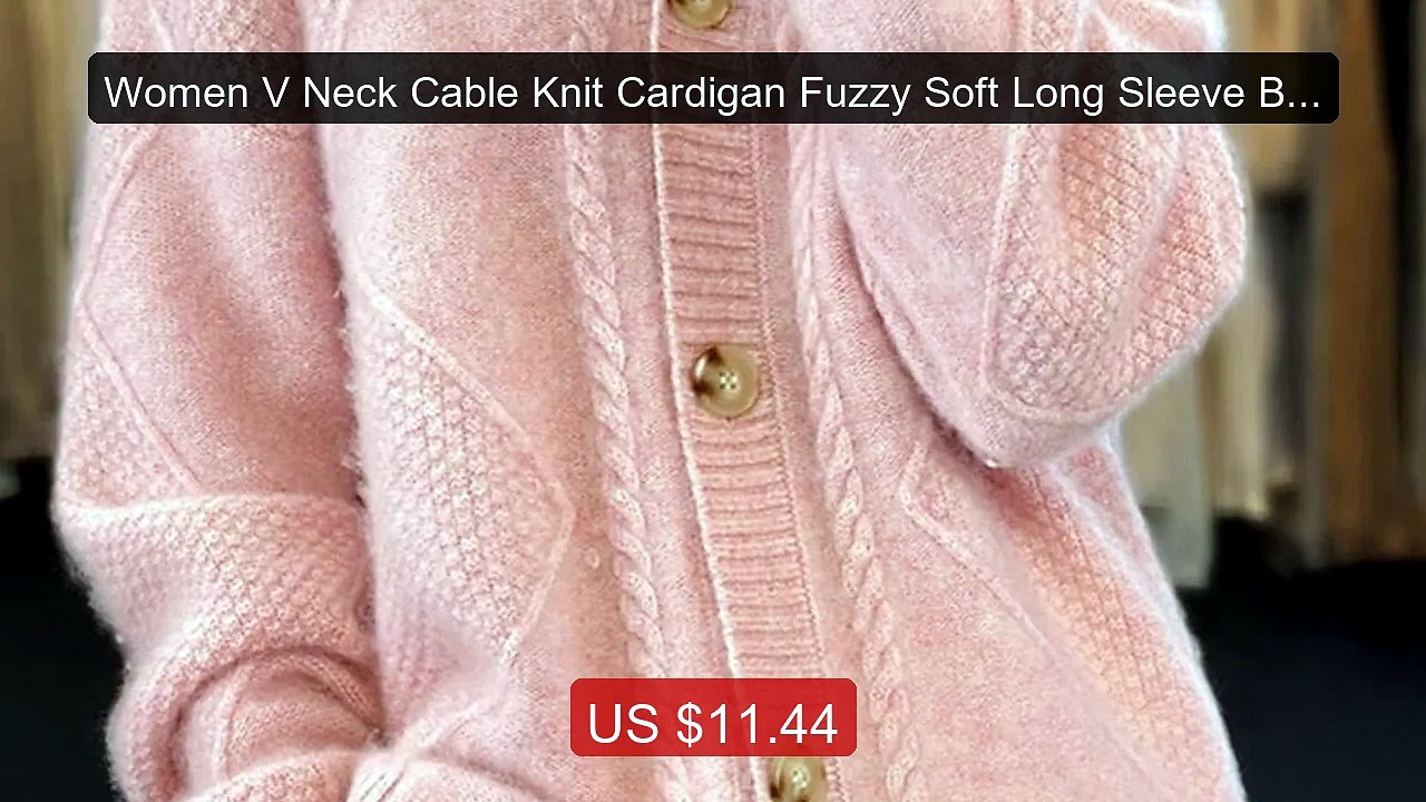 Women V Neck Cable Knit Cardigan Fuzzy Soft Long Sleeve Button Down... -- Top Rated 2026 | Buy Now!