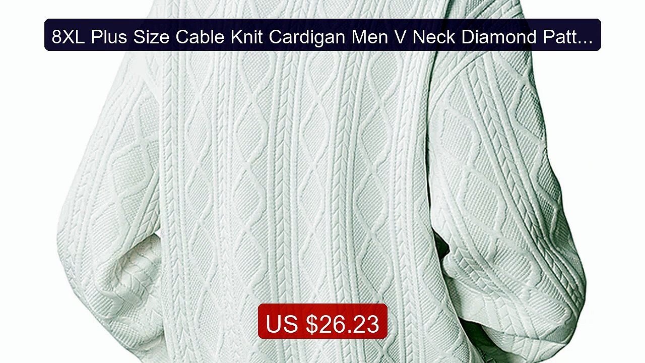 8XL Plus Size Cable Knit Cardigan Men V Neck Diamond Pattern Sweat... -- Best Deal 2026 | Shop Now!