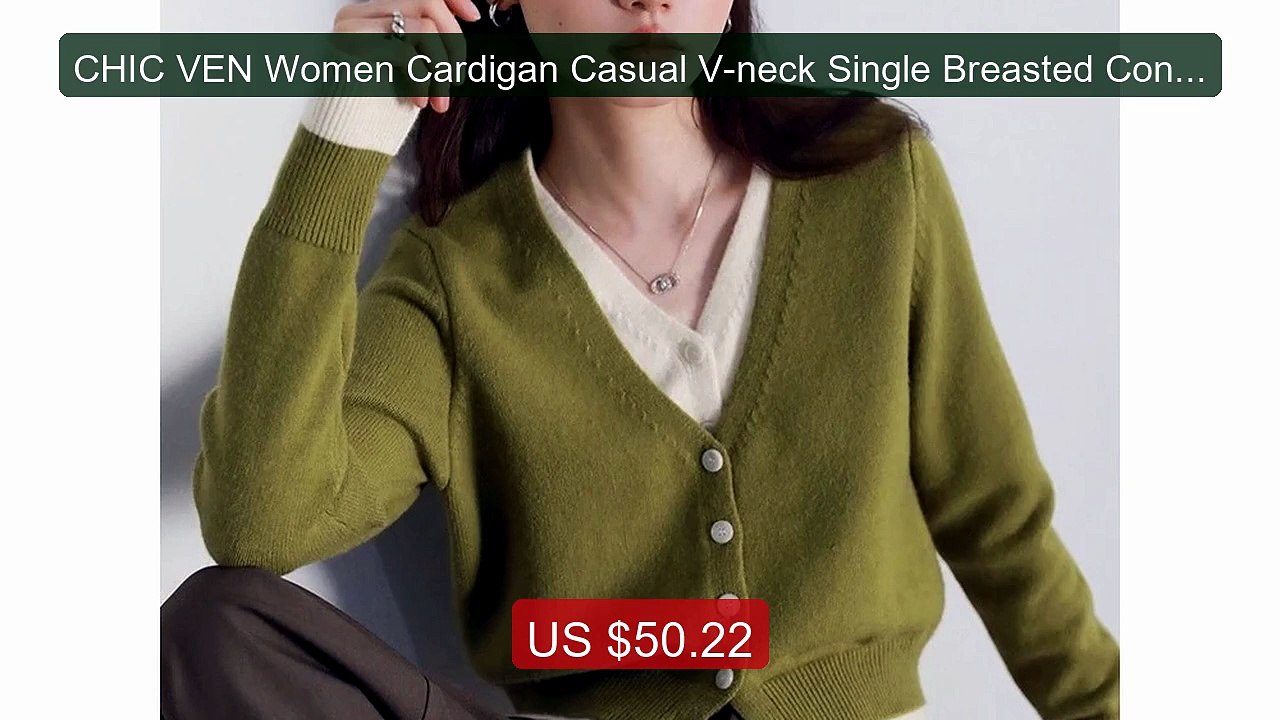 CHIC VEN Women Cardigan Casual V-neck Single Breasted Contrast... -- Best Buy 2026 | Great Quality!