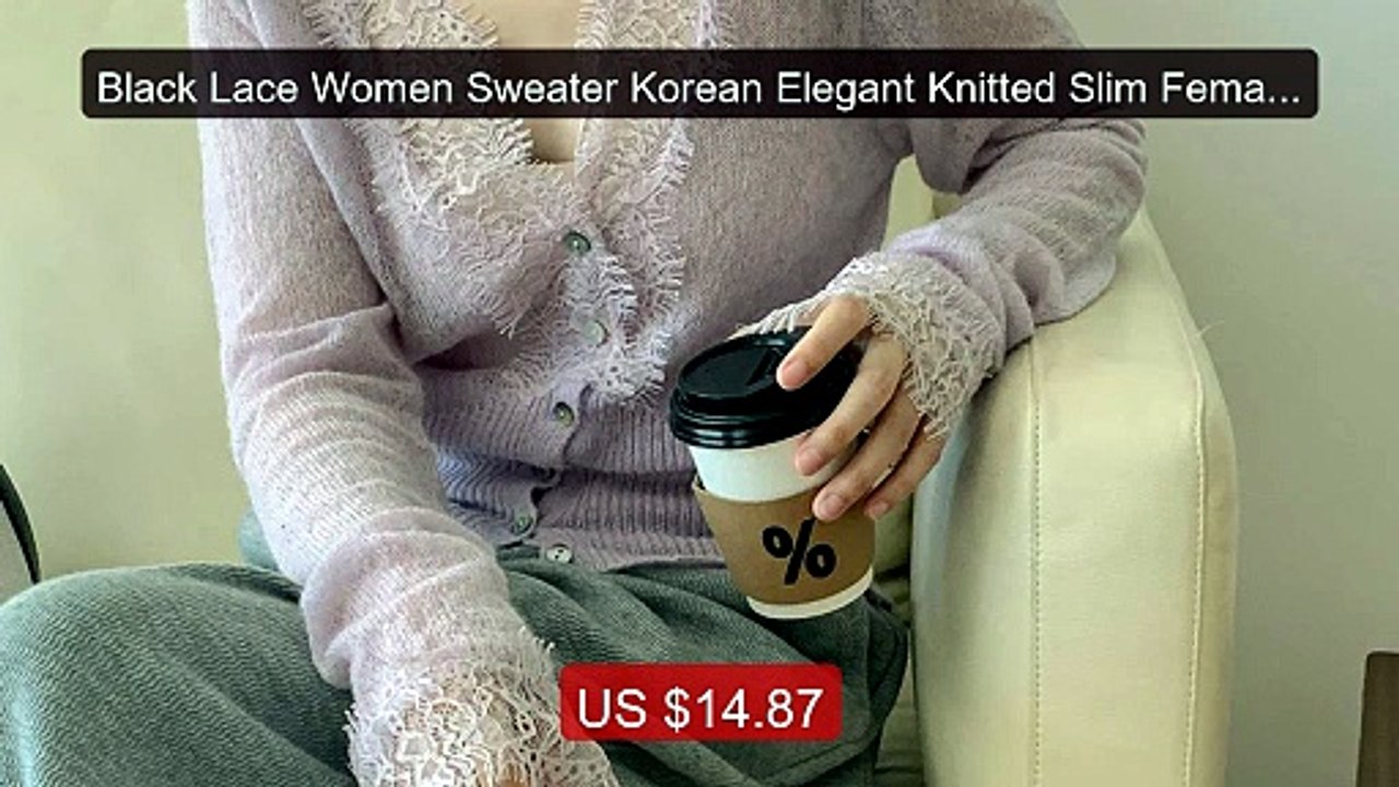 Black Lace Women Sweater Korean Elegant Knitted Slim Female C... -- Amazing Value 2026 | Must Have!