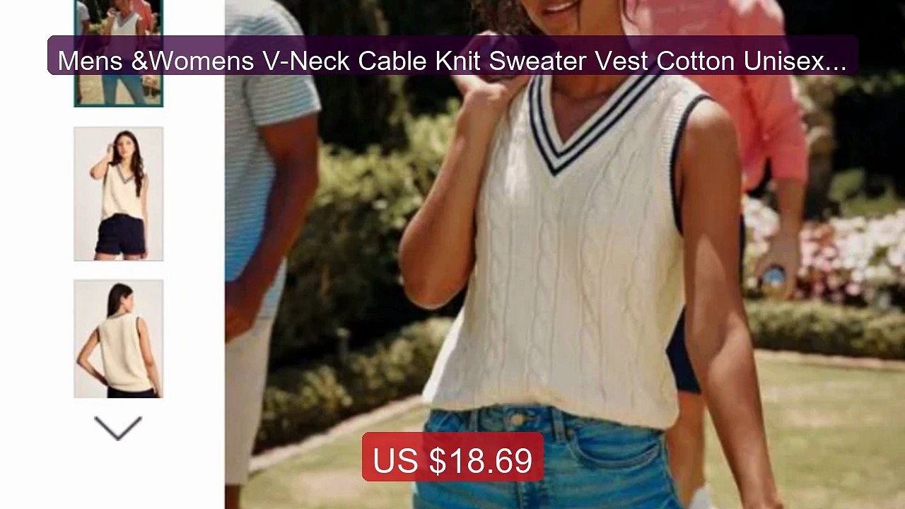 Mens &Womens V-Neck Cable Knit Sweater Vest Cotton Unisex Sleevele... -- Best Deal 2026 | Shop Now!