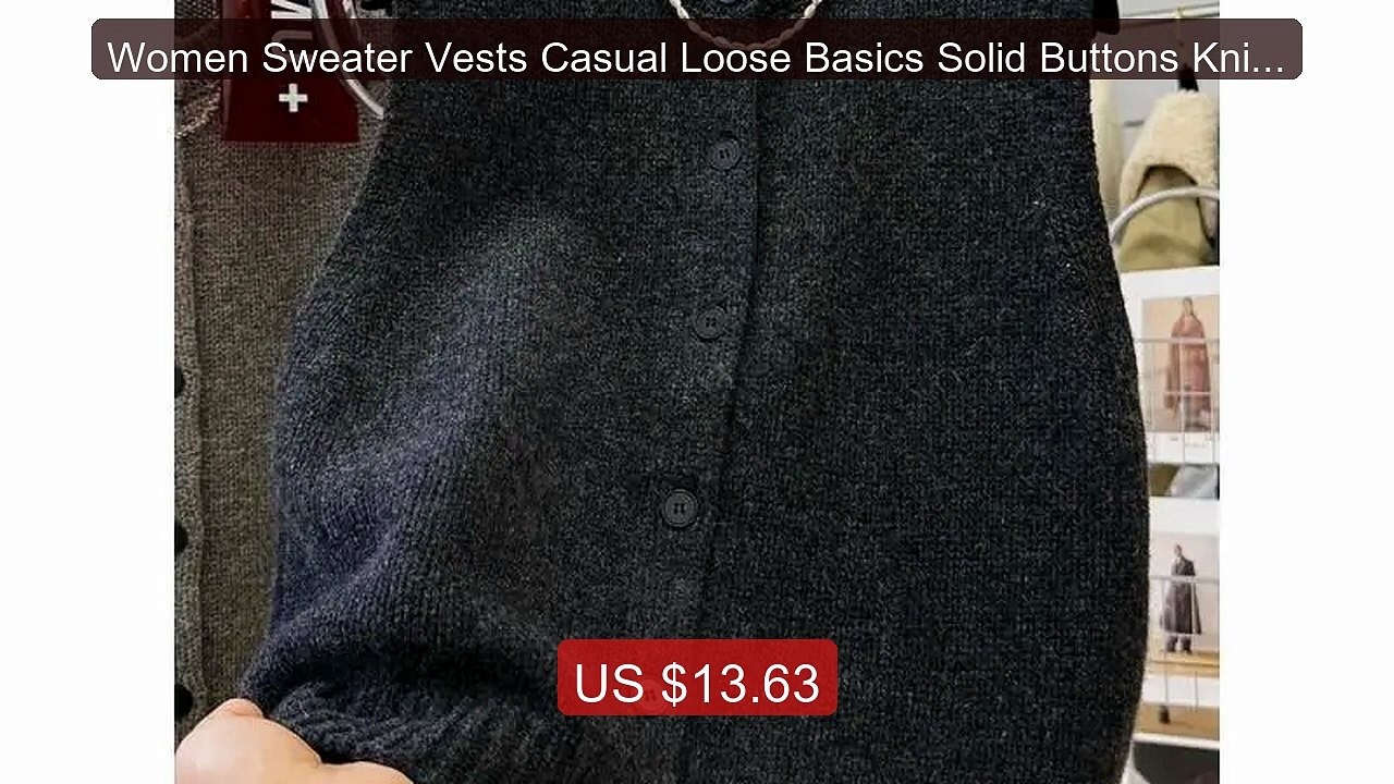Women Sweater Vests Casual Loose Basics Solid Buttons Knitwear Slee... -- Top Rated 2026 | Buy Now!