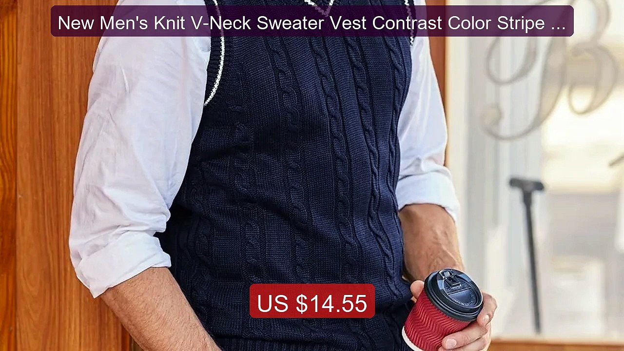 New Men's Knit V-Neck Sweater Vest Contrast Color Stripe Desig... -- Best Buy 2026 | Great Quality!