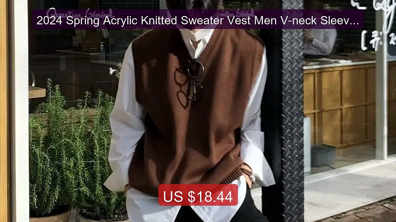 2024 Spring Acrylic Knitted Sweater Vest Men V-neck Sleeveles... -- Amazing Value 2026 | Must Have!
