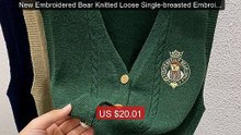 New Embroidered Bear Knitted Loose Single-breasted Embroide... -- Top Pick 2026 | Unbeatable Price!