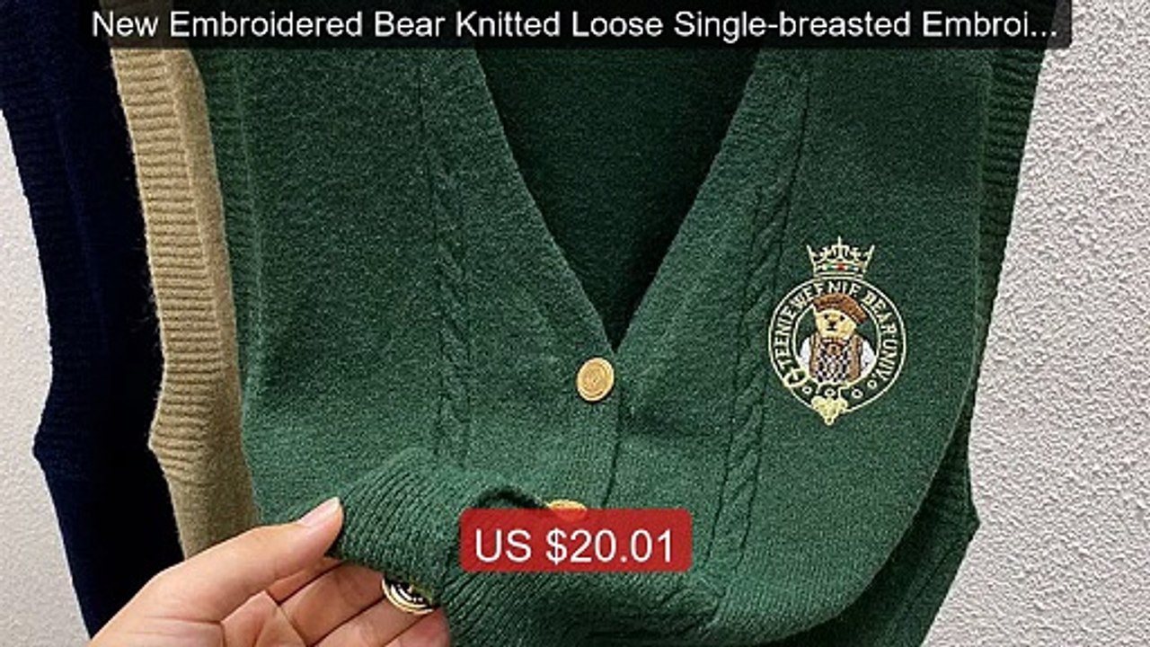New Embroidered Bear Knitted Loose Single-breasted Embroide... -- Top Pick 2026 | Unbeatable Price!