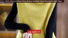 100% Merino Wool One Button Knitted Vest Women's High Neck ... -- Top Pick 2026 | Unbeatable Price!
