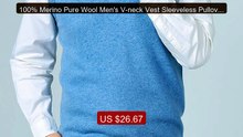 100% Merino Pure Wool Men's V-neck Vest Sleeveless Pullover Autumn ... -- Top Rated 2026 | Buy Now!