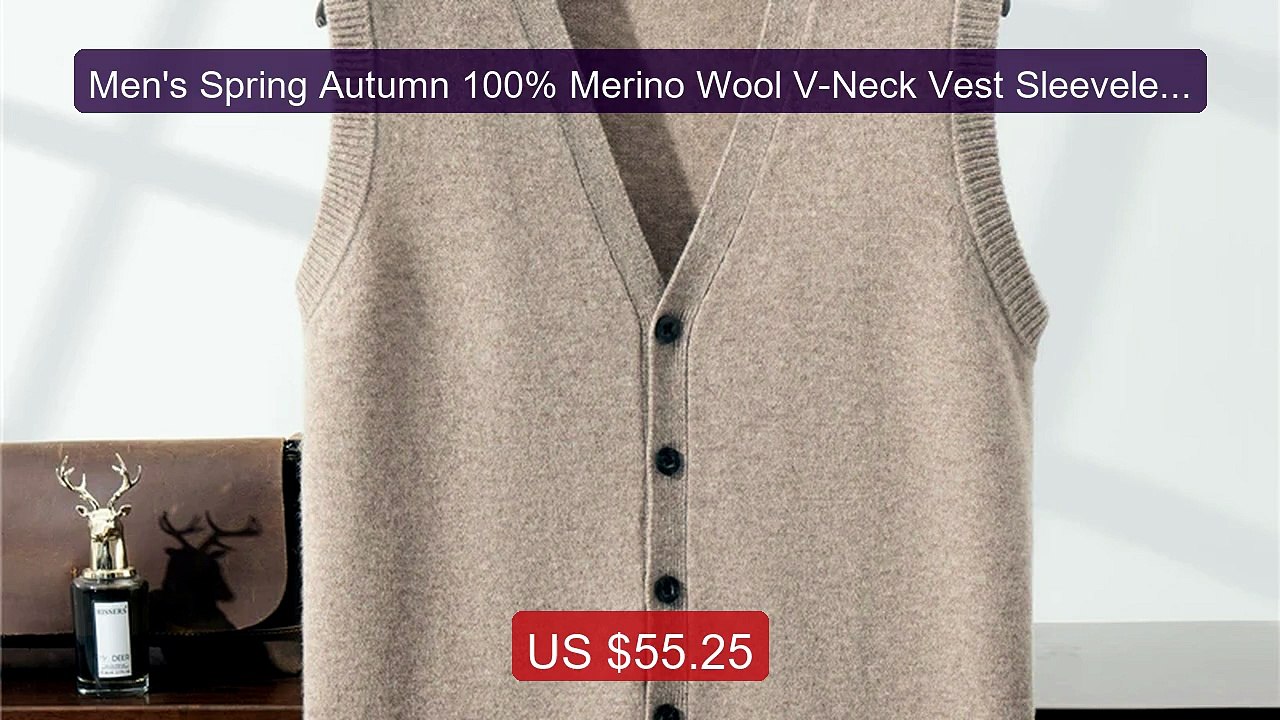 Men's Spring Autumn 100% Merino Wool V-Neck Vest Sleeveless Knitted... -- Top Rated 2026 | Buy Now!