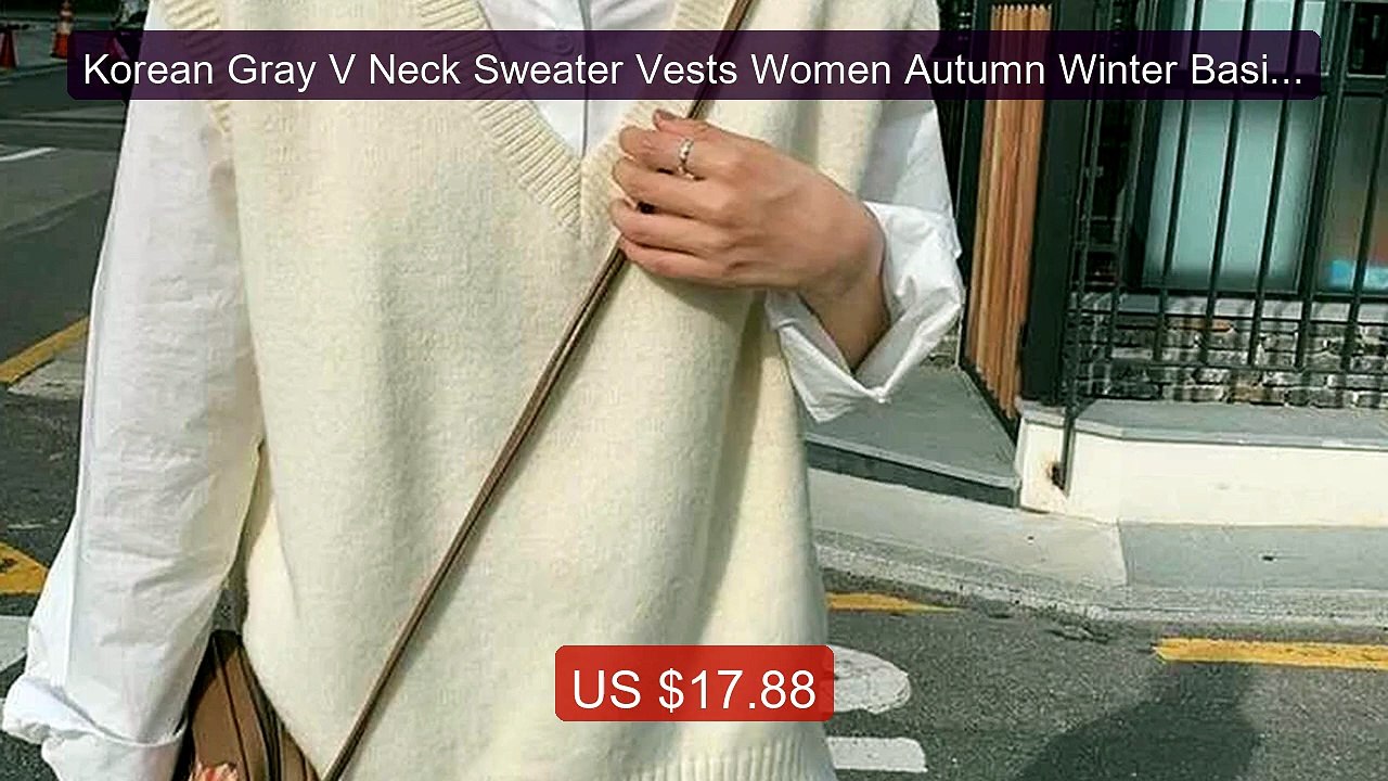 Korean Gray V Neck Sweater Vests Women Autumn Winter Basic Sle... -- Best Buy 2026 | Great Quality!