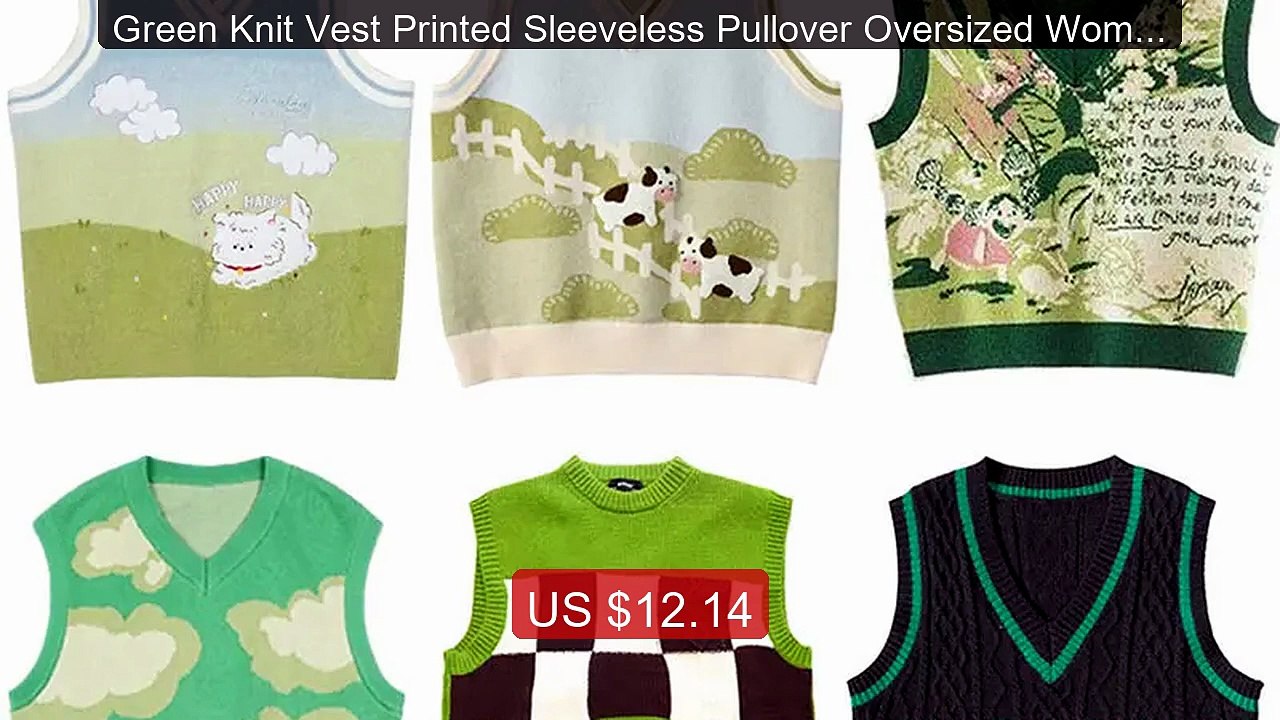Green Knit Vest Printed Sleeveless Pullover Oversized Women Sw... -- Best Buy 2026 | Great Quality!