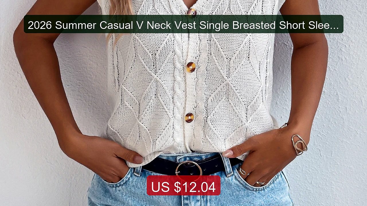 2026 Summer Casual V Neck Vest Single Breasted Short Sleeve T... -- Amazing Value 2026 | Must Have!