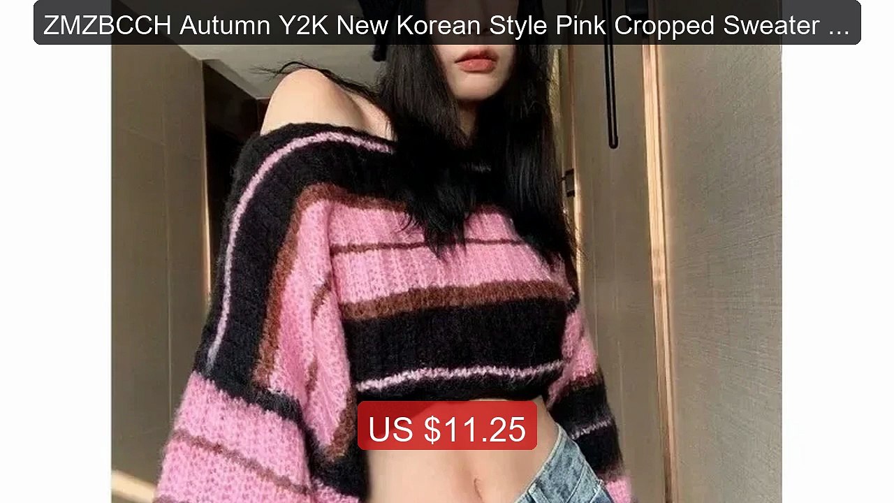 ZMZBCCH Autumn Y2K New Korean Style Pink Cropped Sweater Wo... -- Top Pick 2026 | Unbeatable Price!