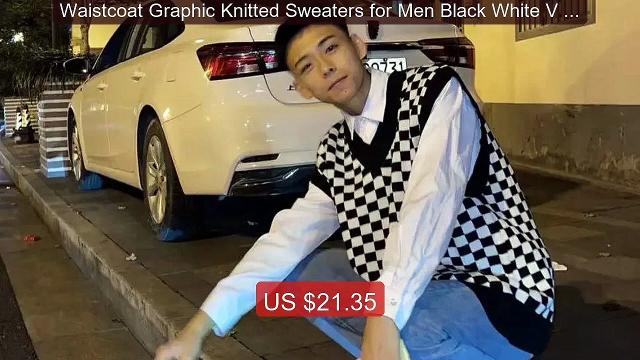 Waistcoat Graphic Knitted Sweaters for Men Black White V Ne... -- Top Pick 2026 | Unbeatable Price!