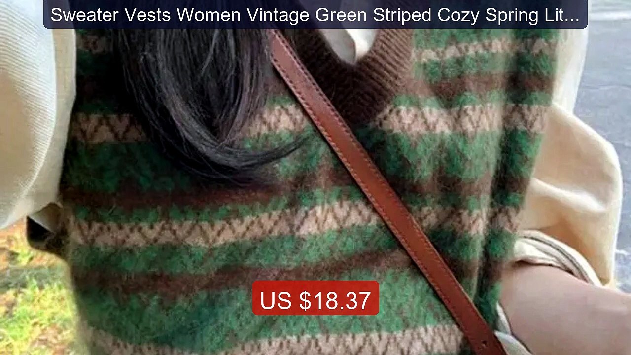 Sweater Vests Women Vintage Green Striped Cozy Spring Literary Leis... -- Top Rated 2026 | Buy Now!