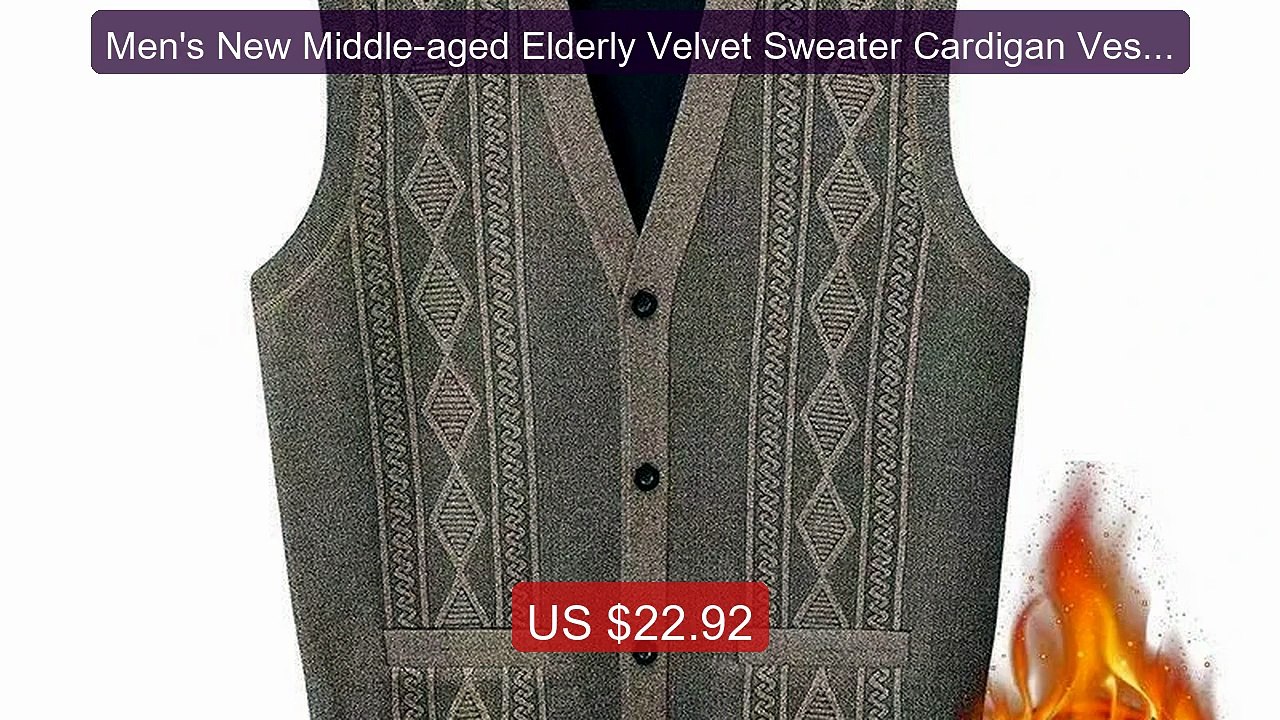 Men's New Middle-aged Elderly Velvet Sweater Cardigan Vest V-neck L... -- Top Rated 2026 | Buy Now!