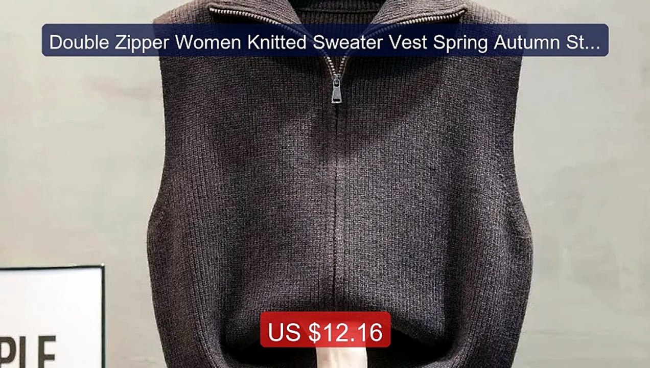 Double Zipper Women Knitted Sweater Vest Spring Autumn Stan... -- Top Pick 2026 | Unbeatable Price!