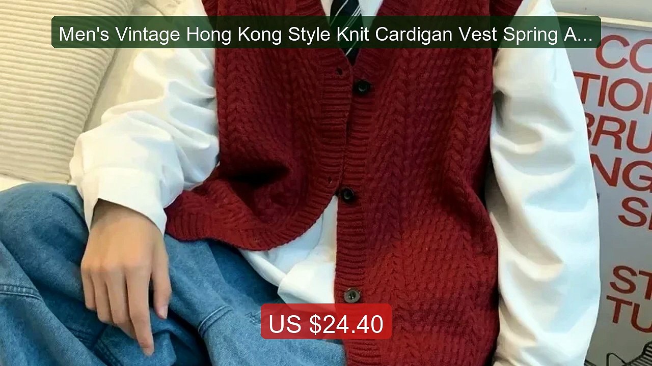 Men's Vintage Hong Kong Style Knit Cardigan Vest Spring Autumn Kor... -- Best Deal 2026 | Shop Now!