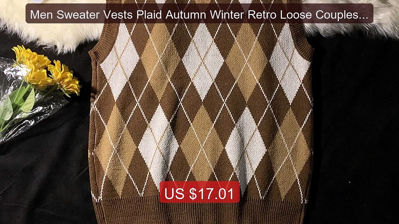 Men Sweater Vests Plaid Autumn Winter Retro Loose Couples Slee... -- Best Buy 2026 | Great Quality!