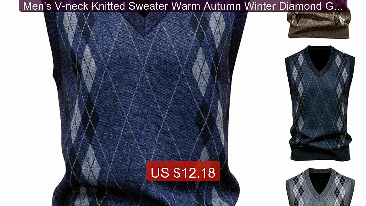 Men's V-neck Knitted Sweater Warm Autumn Winter Diamond Grid Twist... -- Best Deal 2026 | Shop Now!