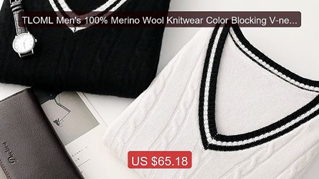 TLOML Men's 100% Merino Wool Knitwear Color Blocking V-neck W... -- Amazing Value 2026 | Must Have!
