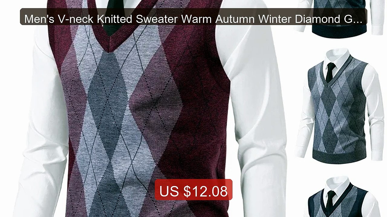 Men's V-neck Knitted Sweater Warm Autumn Winter Diamond Grid Twist... -- Best Deal 2026 | Shop Now!