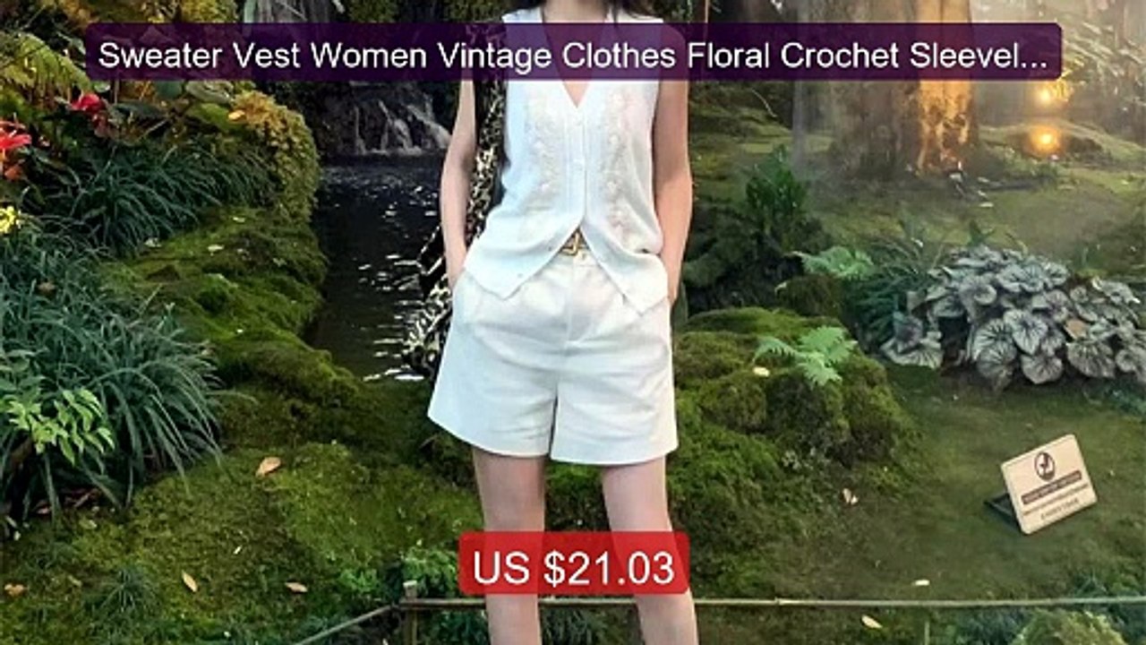 Sweater Vest Women Vintage Clothes Floral Crochet Sleeveless Cardig... -- Top Rated 2026 | Buy Now!