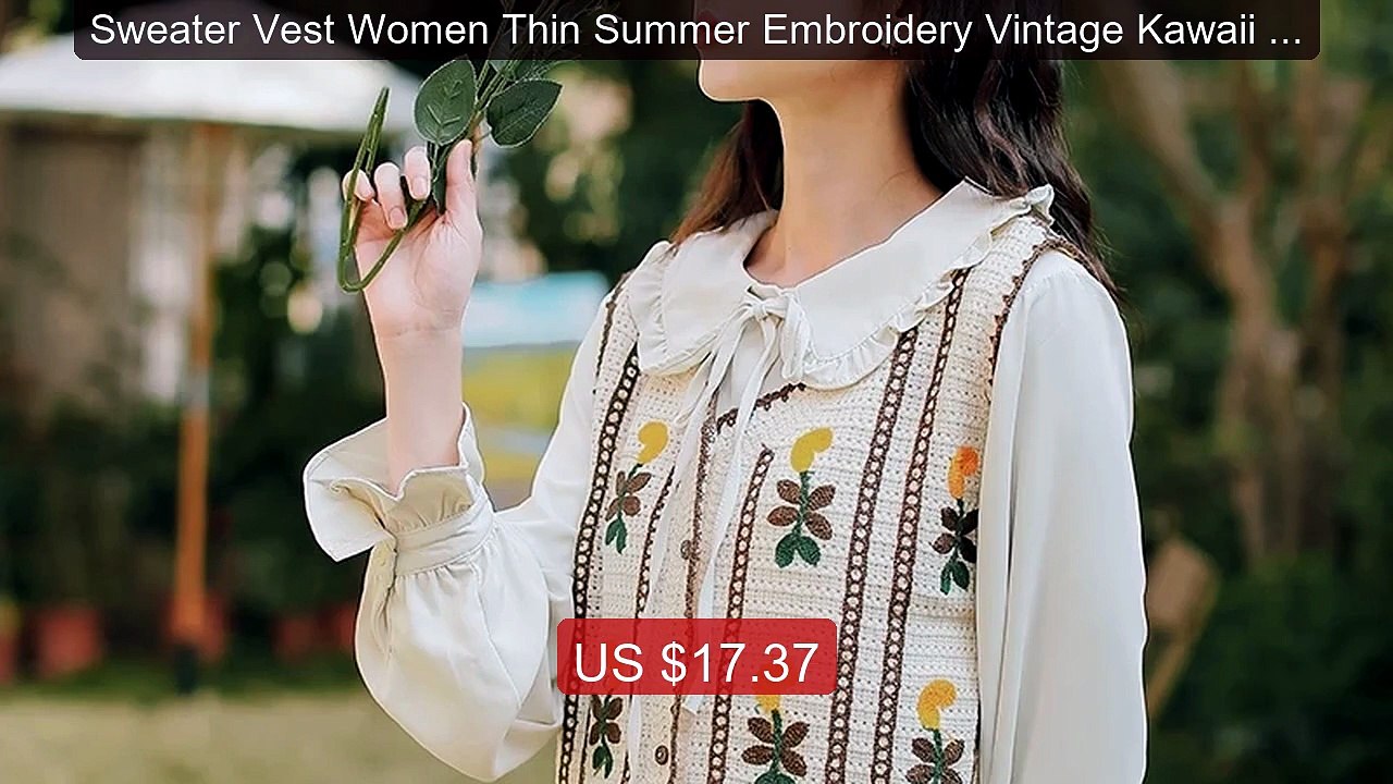 Sweater Vest Women Thin Summer Embroidery Vintage Kawaii Class... -- Best Buy 2026 | Great Quality!