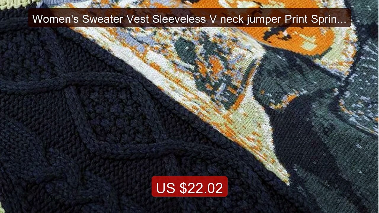 Women's Sweater Vest Sleeveless V neck jumper Print Spring Vin... -- Best Buy 2026 | Great Quality!