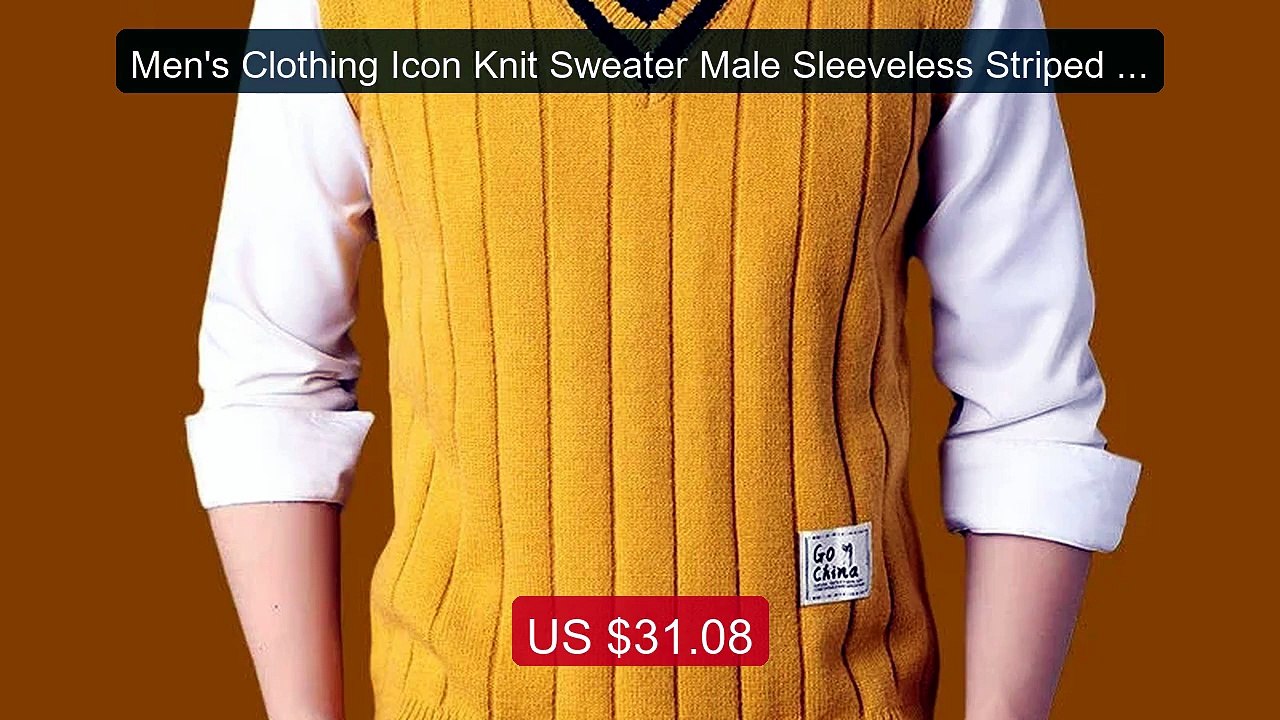 Men's Clothing Icon Knit Sweater Male Sleeveless Striped Waistcoat ... -- Top Rated 2026 | Buy Now!