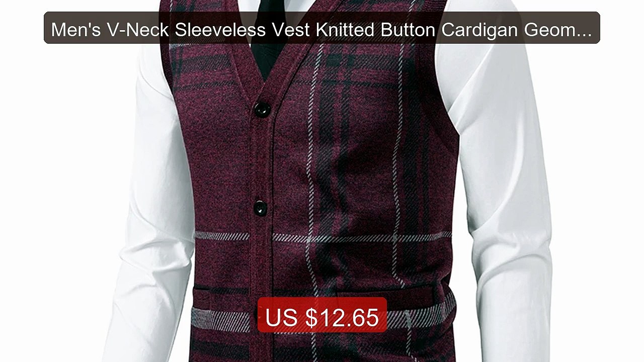 Men's V-Neck Sleeveless Vest Knitted Button Cardigan Geometri... -- Amazing Value 2026 | Must Have!