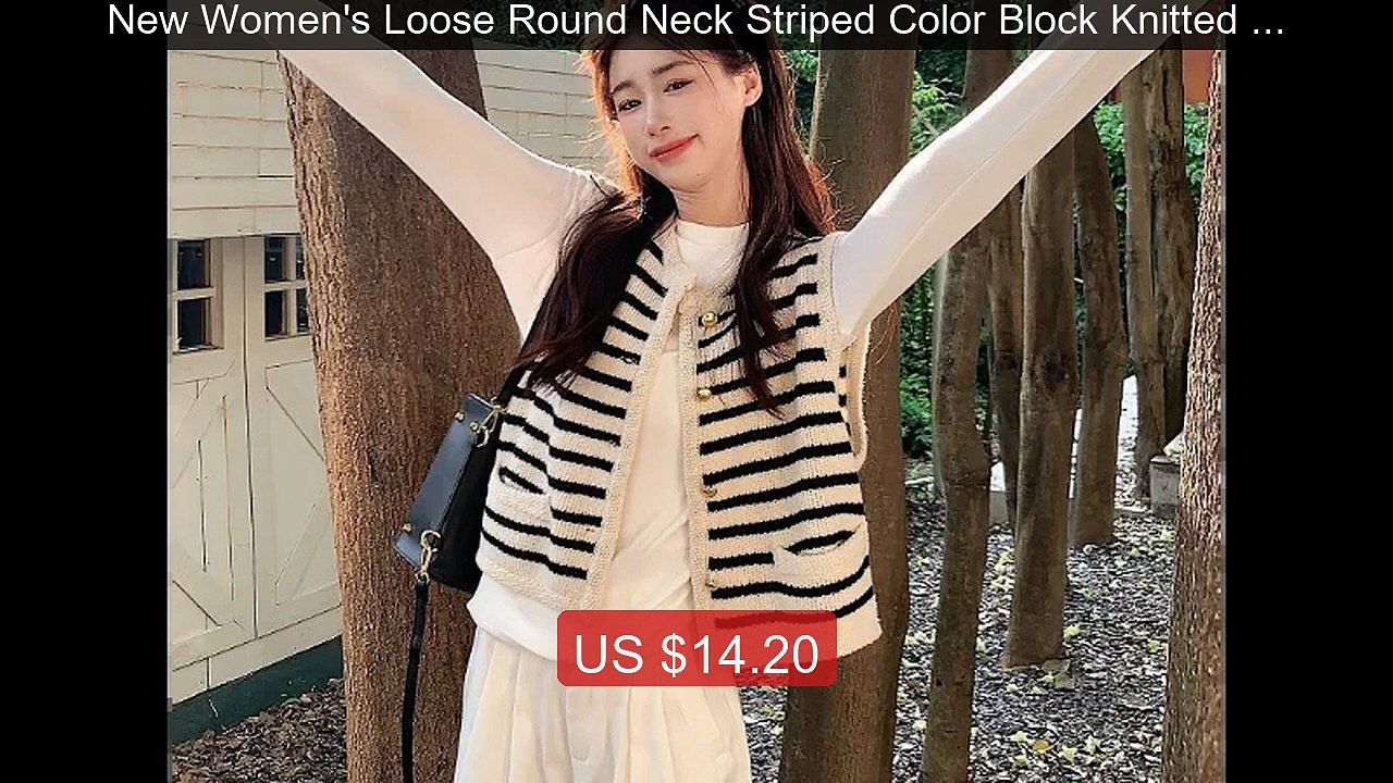 New Women's Loose Round Neck Striped Color Block Knitted Vest ... -- Hot Deal 2026 | Limited Offer!