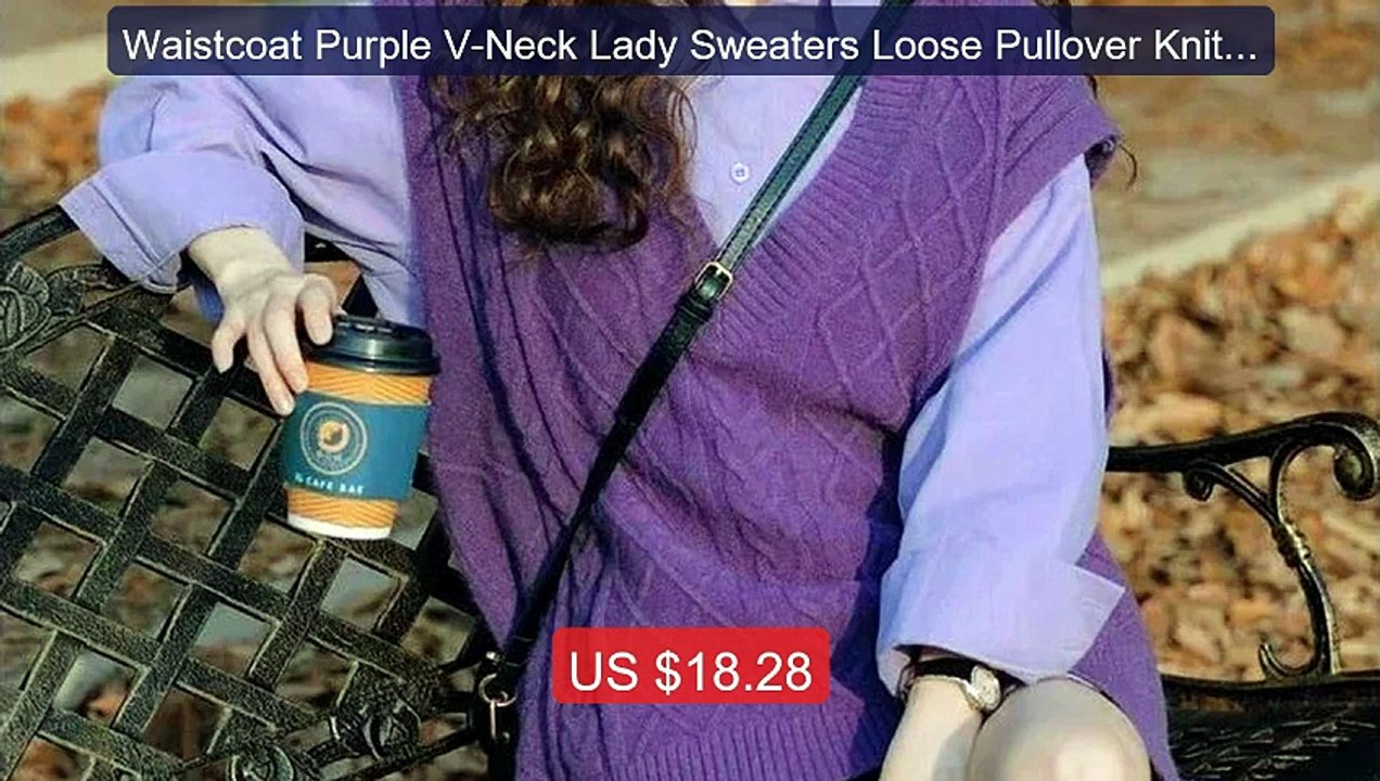 Waistcoat Purple V-Neck Lady Sweaters Loose Pullover Knit V... -- Top Pick 2026 | Unbeatable Price!