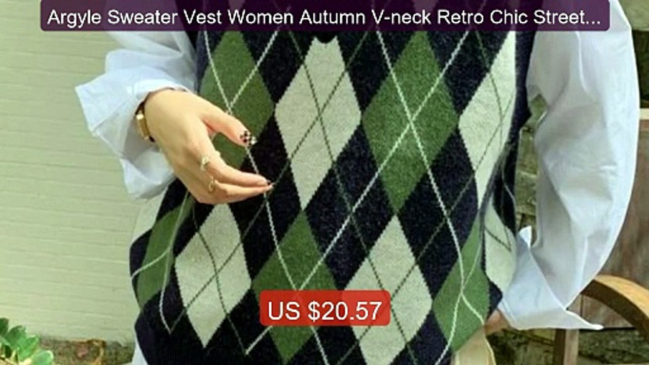 Argyle Sweater Vest Women Autumn V-neck Retro Chic Streetwear... -- Amazing Value 2026 | Must Have!