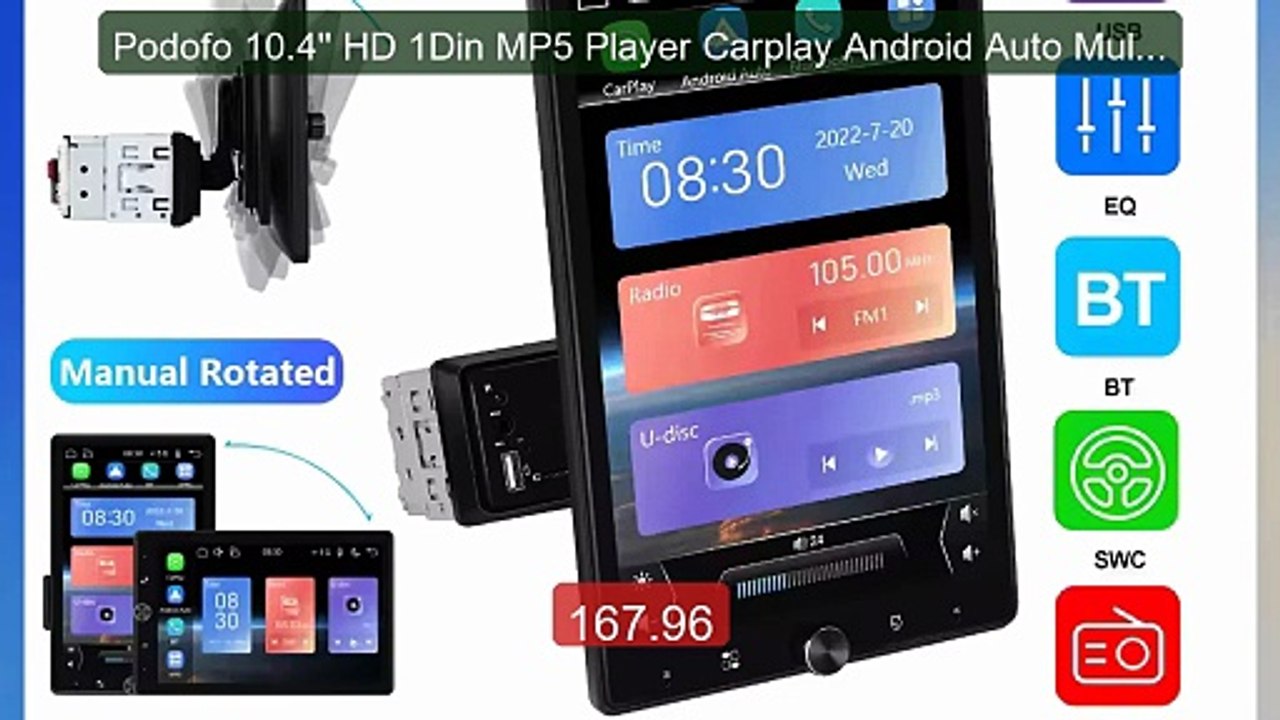 Podofo 10.4'' HD 1Din MP5 Player Carplay Android Auto Multi... -- Top Pick 2026 | Unbeatable Price!