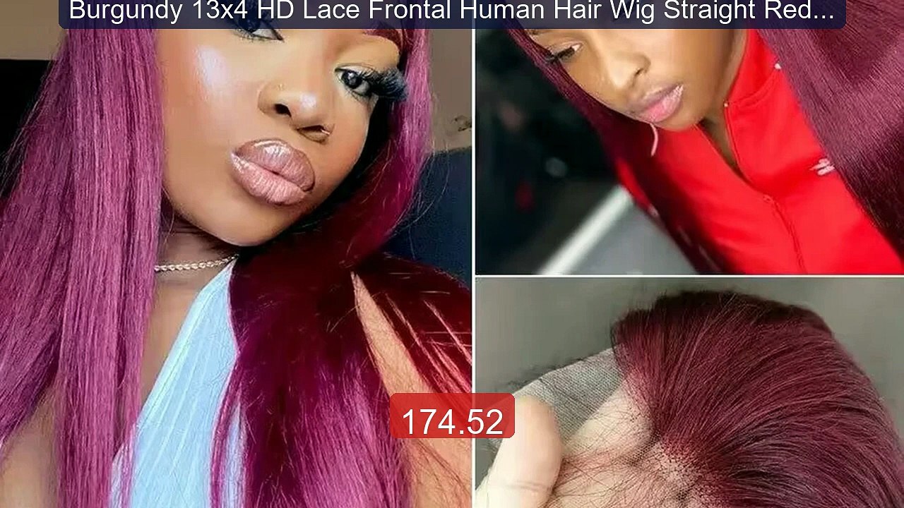 Burgundy 13x4 HD Lace Frontal Human Hair Wig Straight Red 13x6 Lac... -- Best Deal 2026 | Shop Now!